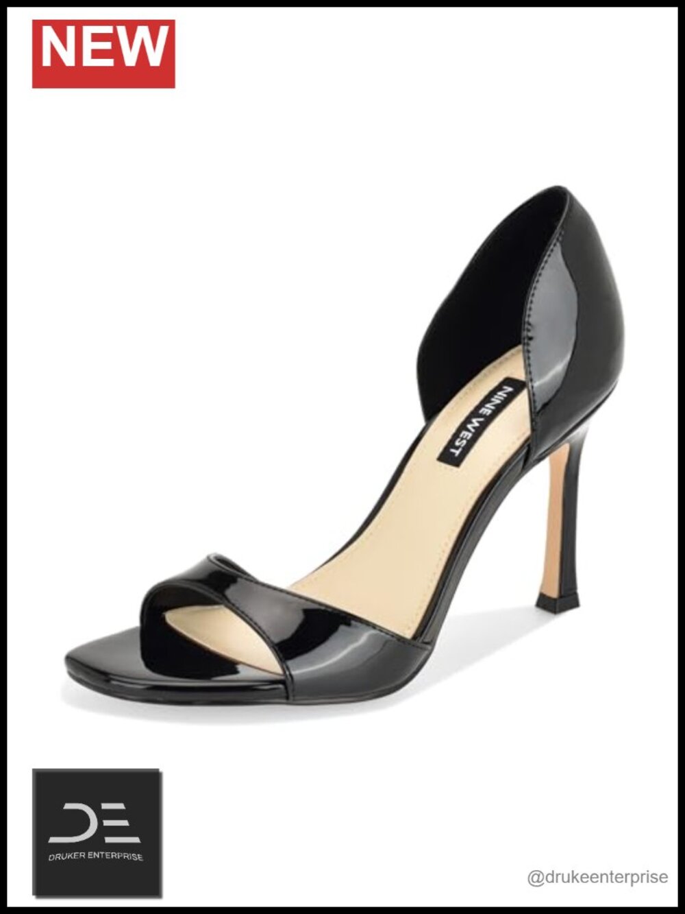 Faux Patent Leather Open Square Toe Slip-on Heeled Sandals 3.35" Heel